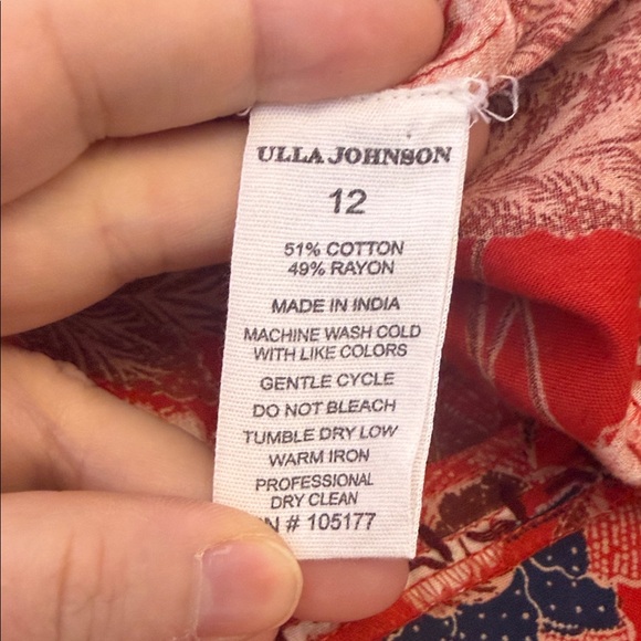 Ulla Johnson Nora Floral Gathered Midi Dress Size 12  Red Puff Sleeve Tiered - Picture 14 of 16